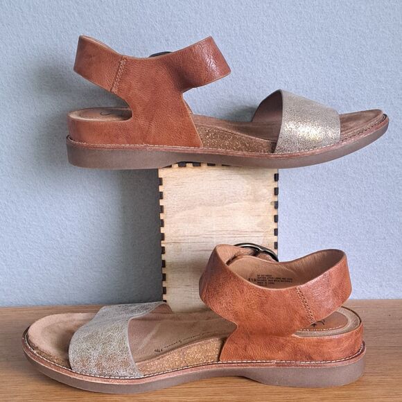 Sofft Bali Women’s 8.5 Brown Leather Strappy Sandals Tan Low Heel Ankle Strap - Picture 6 of 11